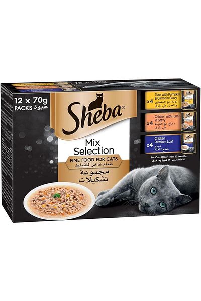 SHEBA Premium Loaf Mix Selection, 4 Packs Chicken, 4 Pack Chicken with Tuna, and 4 Pack Tuna with Pu