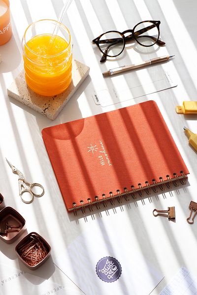 PAPERORA Coral A5 Spiral Linen Notepad - Hard Cover, Dotted Date