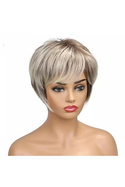 animis beauty Short Ash Blonde Wig with highlights, Animis Beauty ®, synthetic fiber with natural look, straight hair