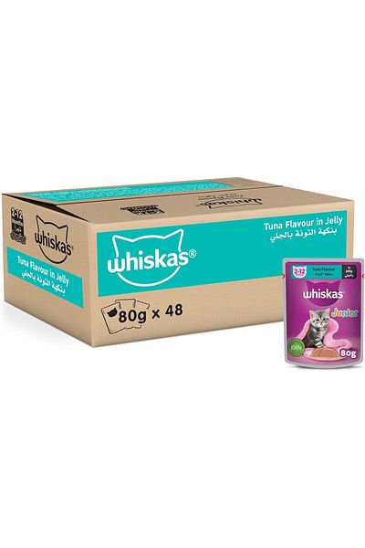 Whiskas Junior Tuna in Jelly, Wet Kitten Food Pack of 48x80g, for Kittens from 2 to 12 months, for a