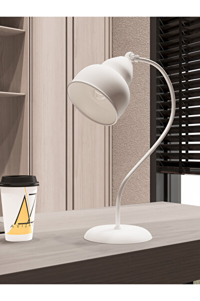 avizade LUNERA Blanc Beyaz Kıvrımlı Metal Masa Lambası | 90° Ayarlanabilir Ba...