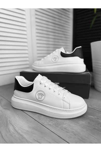 dehaine Men's sneakers. VSC, White, fashion, casual, high sole with black heel