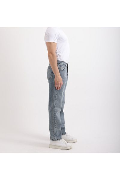 cliento Men's Baggy Fit Relaxed Cut Straight Leg Indigo Jean Trousers