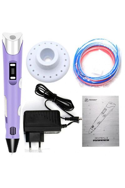 eğiteklab Purple 3D Pen Printer+25 Colors 25 Meters (25X1Meter) Pla Filament