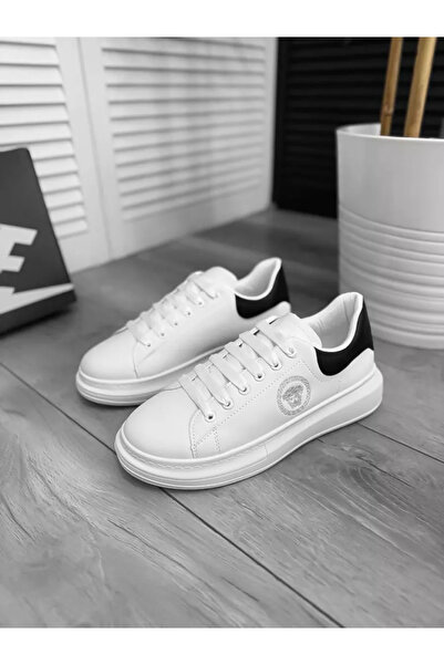 dehaine Men's sneakers. VSC, White, fashion, casual, high sole with black heel