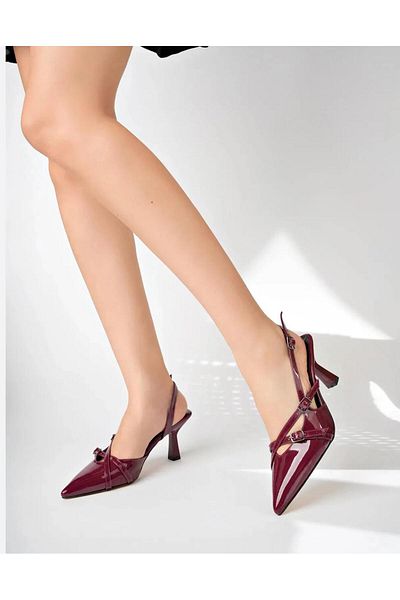 MY TREND Borgo Patent Leather Open Back Pointed Toe Women's Heeled Shoes