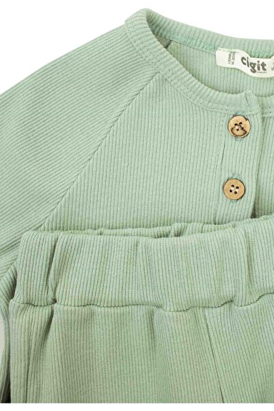 Cigit Reglan Sleeve Placket Basic Set 1-5 Years Water Green