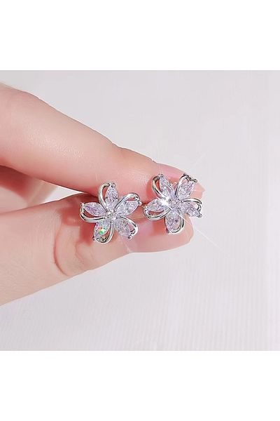 MITH SB TAKI Stainless Steel Zircon Stone Rose Earrings-Silver