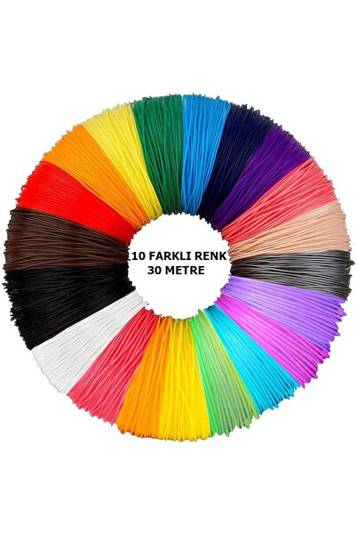 Aremy Divrak3d 10 renk 30 metre 10x3 3d Kalem Filamenti Yazıcı Pla 1.75 mm