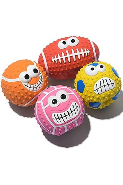 SKY TOUCH Squeaky Dog Ball, [4 Pack] Latex Rubber Dog Squeak Toys, 2.7'' Soft Bouncy Fetch Balls for M