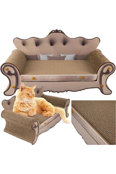SMARTECH Canapea de zgâriat pentru pisici, carton presat stratificat, dimensiune totală 32 x 29 x 60 cm, crem
