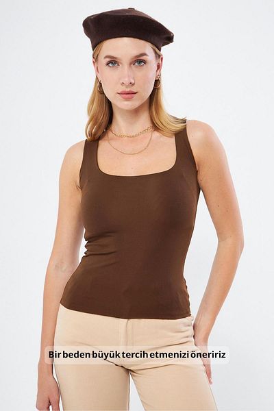 Ravencia Women's Premium Quality Brown Thick Strap Pool Collar Blouse