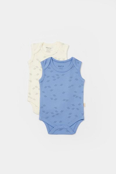 Magu Baby Boy Cotton Blue-White Elephant Patterned Undershirt Body Set