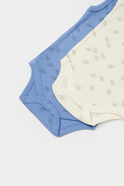Magu Baby Boy Cotton Blue-White Elephant Patterned Undershirt Body Set