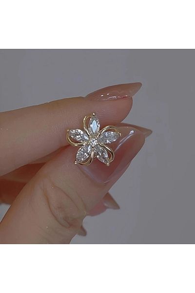 MITH SB TAKI Stainless Steel Zircon Stone Rose Earrings-Gold