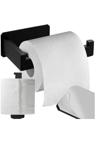 SMARTECH Suport autoadeziv pentru hârtie igienică, oțel inoxidabil, 13,9 x 7,8 x 4,8 cm, negru mat