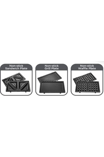 Generic BLACK+DECKER 3-in-1 Interchangeable 780W TS2130-B5 Grill, Waffle & Sandwich Maker - Silver/Black