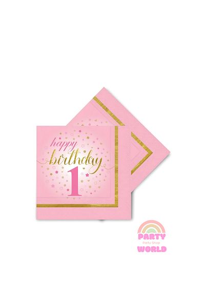 party world 🎉   20 Pack Little Stars 1 Year Old Pink Napkins 🎉