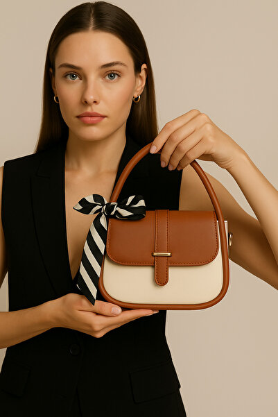 NOTHING Kadın Gold Aksesuar Detaylı Askılı Fular Hediyeli Krem Taba El Omuz Ve Çapraz Çanta Milan