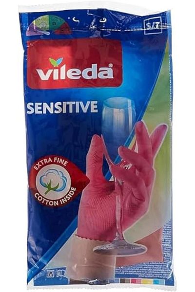 Vileda Sensitive Reusable Gloves S, Natural Latex, Protective, Touch-Sensitive, Comfortable Fit, Goo