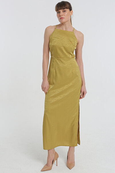 YORSSTYLE JAKARLI SATEN DESENLİ ELBİSE