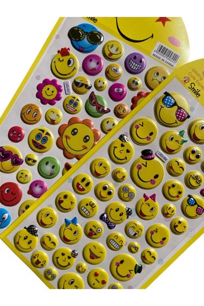 Pembe Pasaj Emoji Sticker Set - Embossed Emoji Sticker Set - Fun Smiley Face Sticker