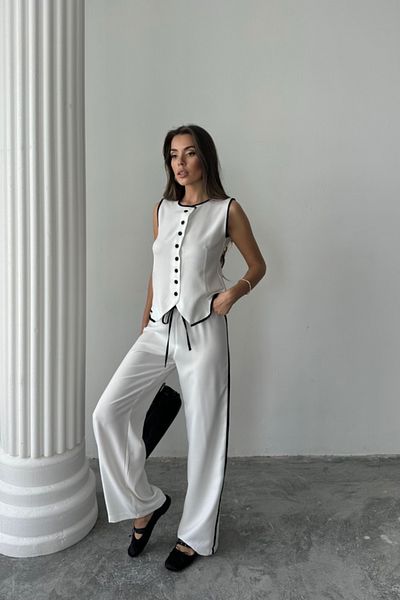 COTTONLAB Linen Edge Tie Vest - Pants Suit - White