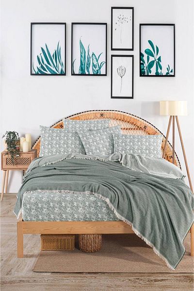 Sudemhome Oslo Double Cotton Sheet Elastic Pique Set Green