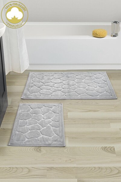 Dekoreko Pamuklu 2'li Klozet Takımı Banyo Paspas Seti Bertha Gri