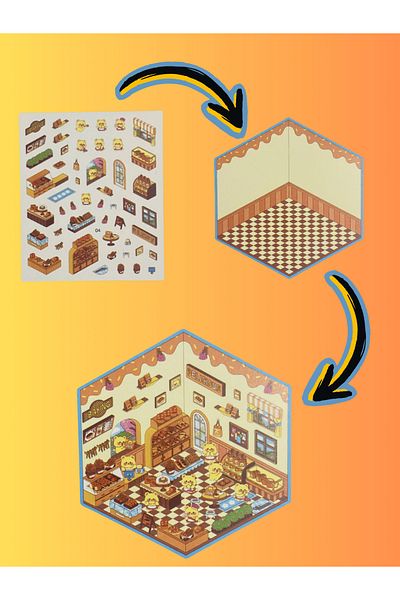 Mielibon Teddy Bear Oven 3D Sticker Set |   Isometric DIY Scene Sticker