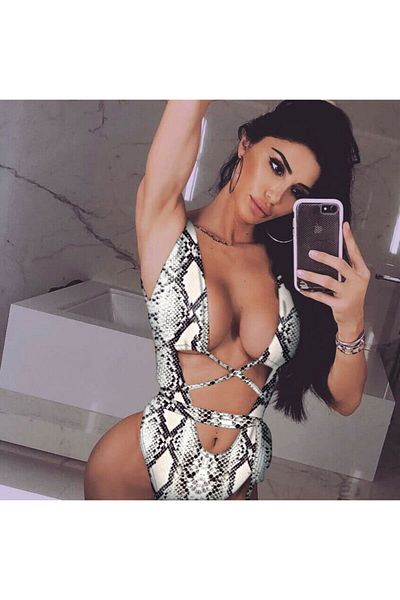 Intisimo One-piece Swimsuit, Leopard, White - L