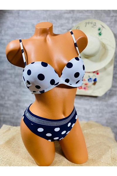 Intisimo Costum de baie, două piese, push-up, buline, bleumarin/alb - 38