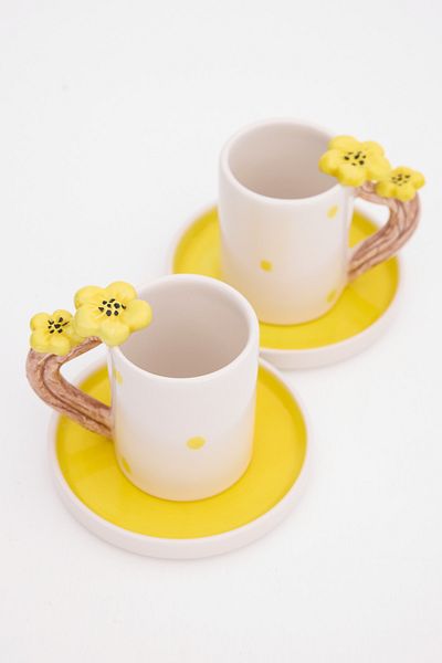 Loomart 2-Person 4-Piece Handmade Coffee Cup Set with Flower Design