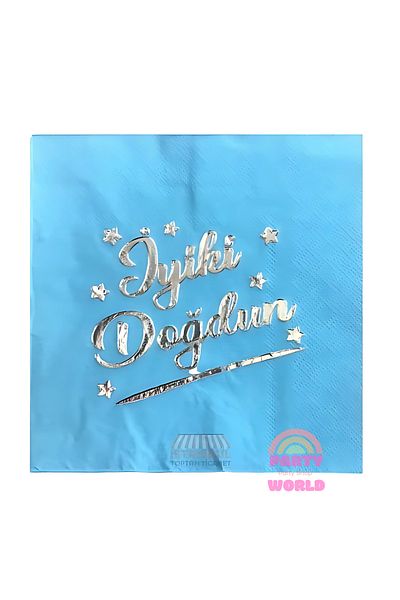 party world 🎉   Happy Birthday Gilded Napkin Blue – 16 Pieces 🎉