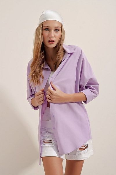 Viyamo Cămașă de bază lungă oversize 3900 - Liliac