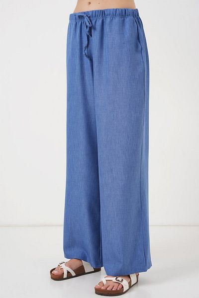 Viyamo Λινό παντελόνι με φαρδύ πόδι 6735 - Indigo