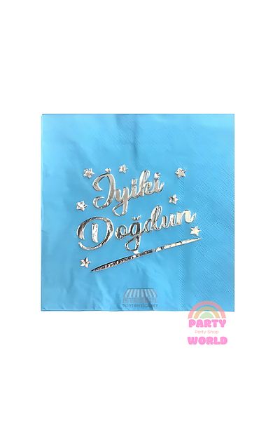 party world 🎉   Happy Birthday Gilded Napkin Blue – 16 Pieces 🎉