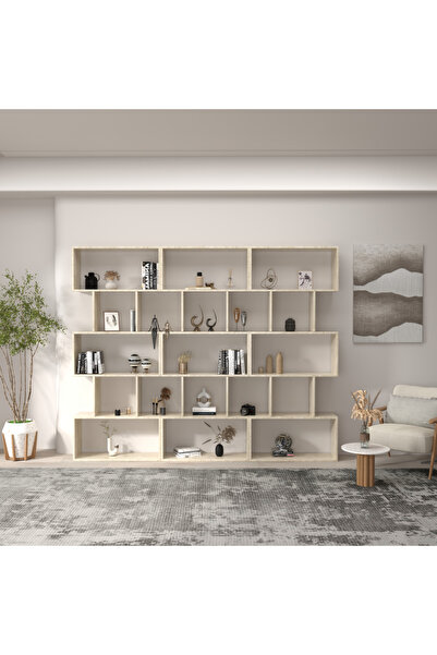 klubeconcept Traverten Desenli Dekoratif Kitaplık 6 Gözlü Modern Raf Ünitesi ...