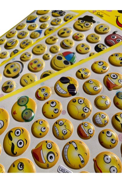 Pembe Pasaj Emoji Sticker Set - Embossed Emoji Sticker Set - Cute Smiley Face Sticker
