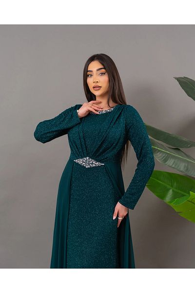 Efelif Βραδινό φόρεμα Hijab με μακρύ σιφόν και λεπτομέρεια από πέτρα ABU39842