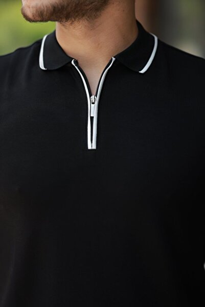 JANES Ανδρικό μπλουζάκι με γιακά με φερμουάρ και λεπτομέρεια με μανίκια