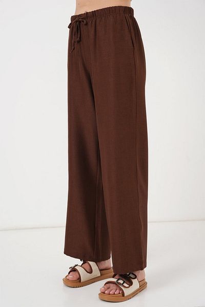 COTTONLAB Pantaloni de in cu picioare largi 6735 - maro