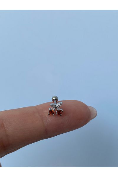 kurukafagift Steel Cherry Figured Stone Piercing Helix Cartilage Tragus