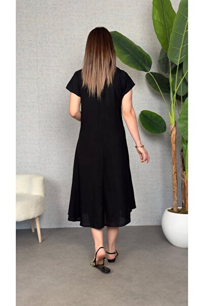 JANES Γυναικείο κοντομάνικο φόρεμα με λαιμόκοψη V Casual Maxi μήκους