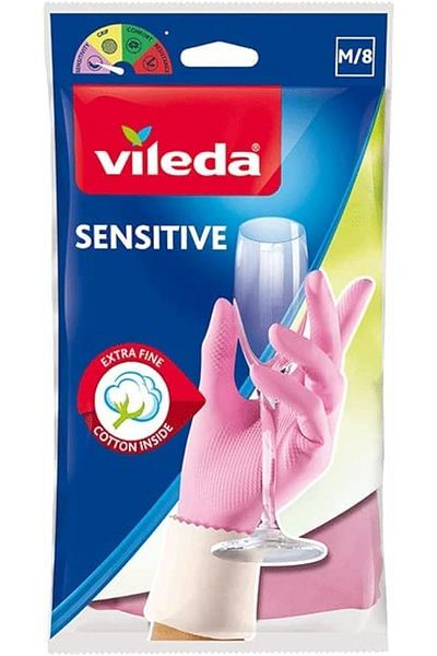 Vileda Sensitive Gloves Reusable M, Natural Latex, Protective, Touch-Sensitive, Comfortable Fit, Goo