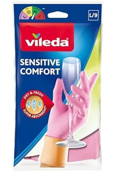 Vileda Sensitive Gloves Reusable L, Natural Latex, Protective, Touch-Sensitive, Comfortable Fit, Goo