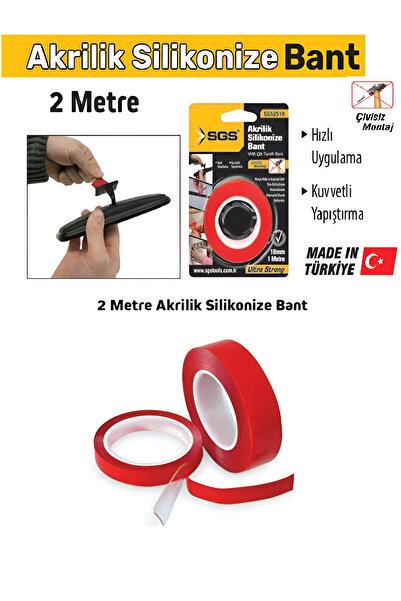 SGS Çift Taraflı Akrilik Silikonize Bant 18mm x 2 Metre – Şeffaf, Güçlü ve İz...