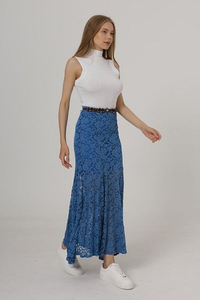 MRA Fashion Waist Elastic Lace Skirt - Blue