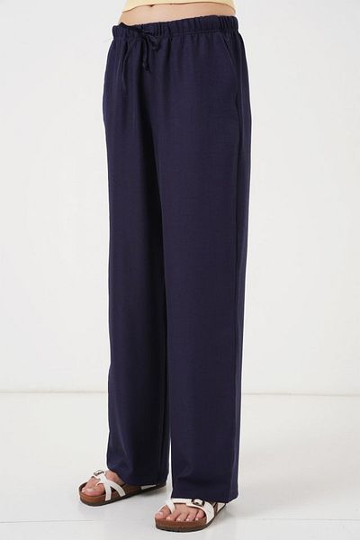 COTTONLAB Pantaloni de in cu picioare largi 6735 - bleumarin