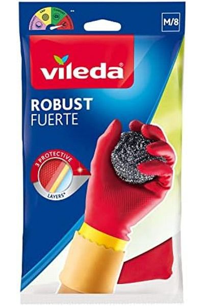 Vileda Robust (Protection) Rubber Gloves M, Reusable, Comfort Plus Lining, Latex And Neoprene, Heavy